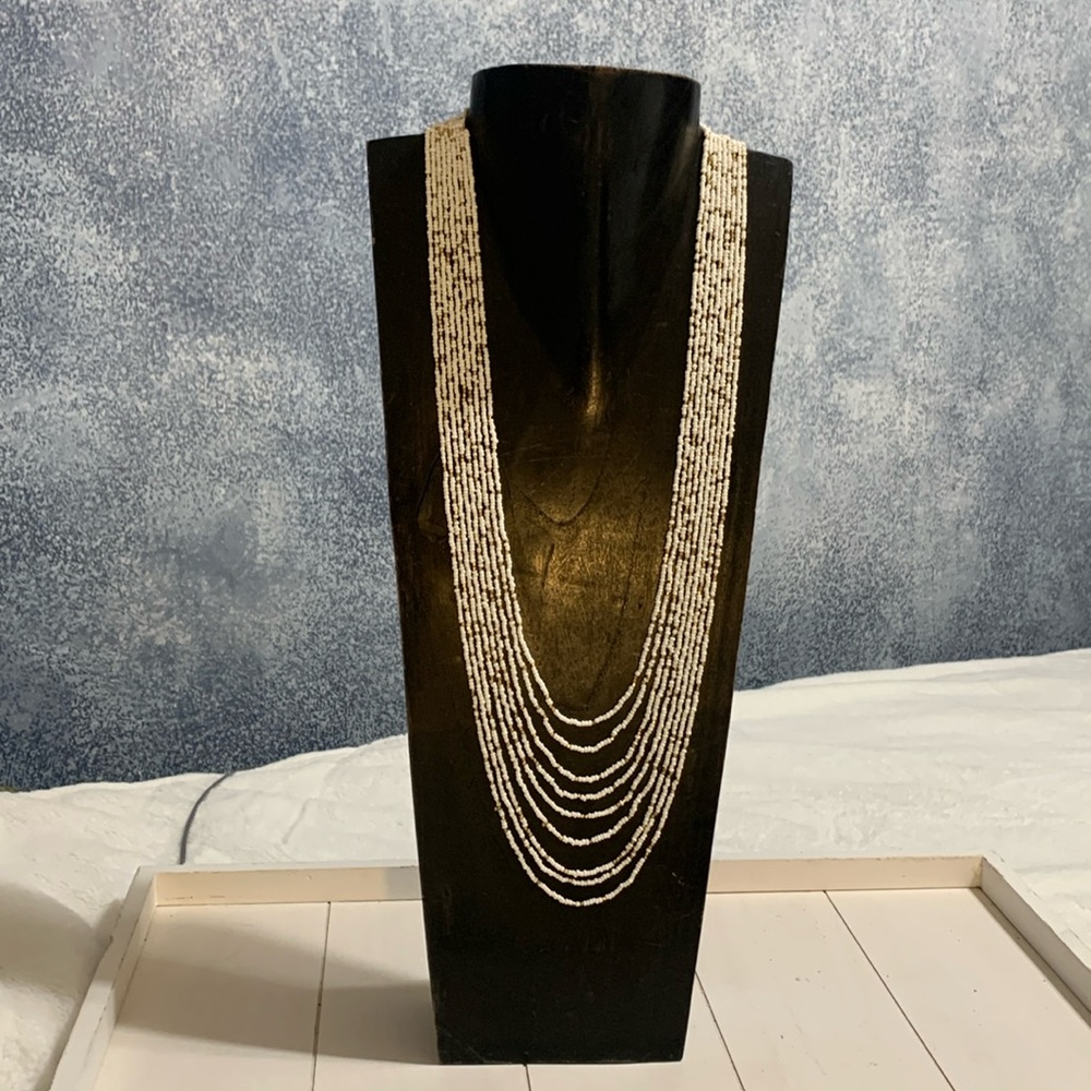 White gold beaded necklace multi strand 30-38”